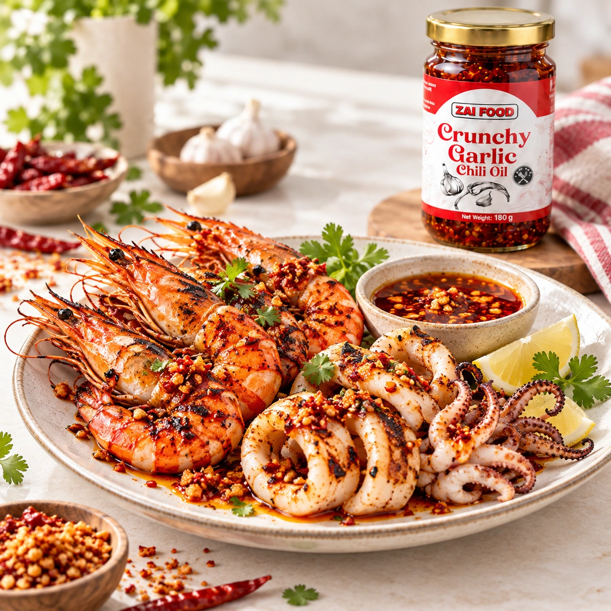 Makanan laut bersama Chili Oil Zai Food
